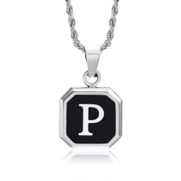 Christmas Gifts for Men Initial Necklace Stainless Steel Letter A-Z for Men Boys Women Square Pendant Jewelry Birthday Gifts