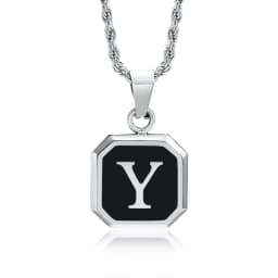 Christmas Gifts for Men Initial Necklace Stainless Steel Letter A-Z for Men Boys Women Square Pendant Jewelry Birthday Gifts