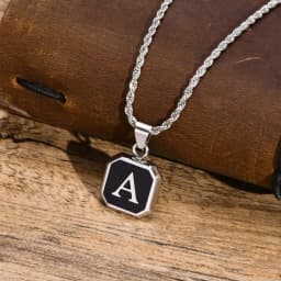 Christmas Gifts for Men Initial Necklace Stainless Steel Letter A-Z for Men Boys Women Square Pendant Jewelry Birthday Gifts
