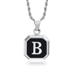 Christmas Gifts for Men Initial Necklace Stainless Steel Letter A-Z for Men Boys Women Square Pendant Jewelry Birthday Gifts