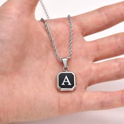 Christmas Gifts for Men Initial Necklace Stainless Steel Letter A-Z for Men Boys Women Square Pendant Jewelry Birthday Gifts