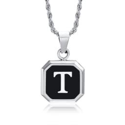 Christmas Gifts for Men Initial Necklace Stainless Steel Letter A-Z for Men Boys Women Square Pendant Jewelry Birthday Gifts