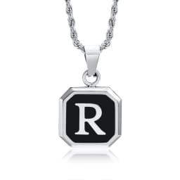 Christmas Gifts for Men Initial Necklace Stainless Steel Letter A-Z for Men Boys Women Square Pendant Jewelry Birthday Gifts