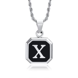 Christmas Gifts for Men Initial Necklace Stainless Steel Letter A-Z for Men Boys Women Square Pendant Jewelry Birthday Gifts
