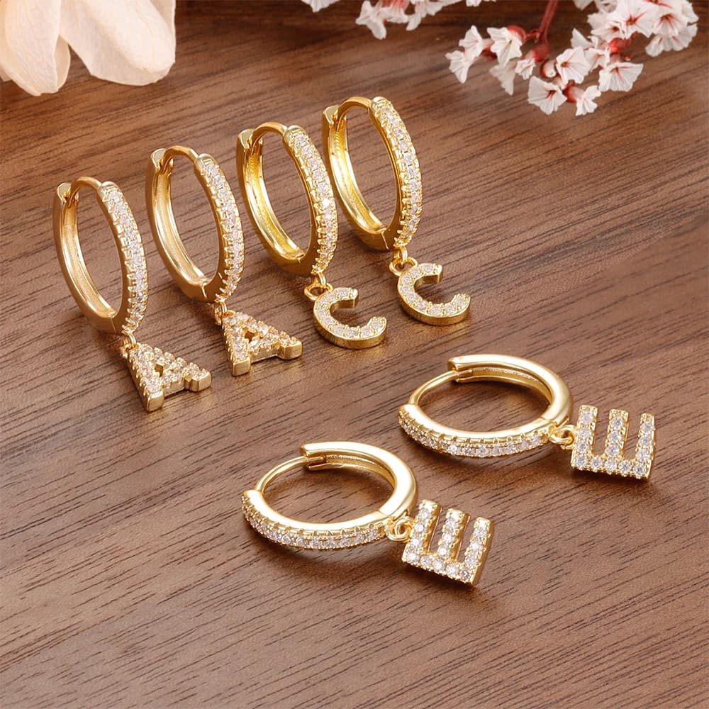 Nidin Hot Sale Initial A-Z Letters Mini Small Hoop Earrings Gold Color Zircon Jewelry Alphabet Fashion Christmas New Year Gift