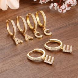 Nidin Hot Sale Initial A-Z Letters Mini Small Hoop Earrings Gold Color Zircon Jewelry Alphabet Fashion Christmas New Year Gift