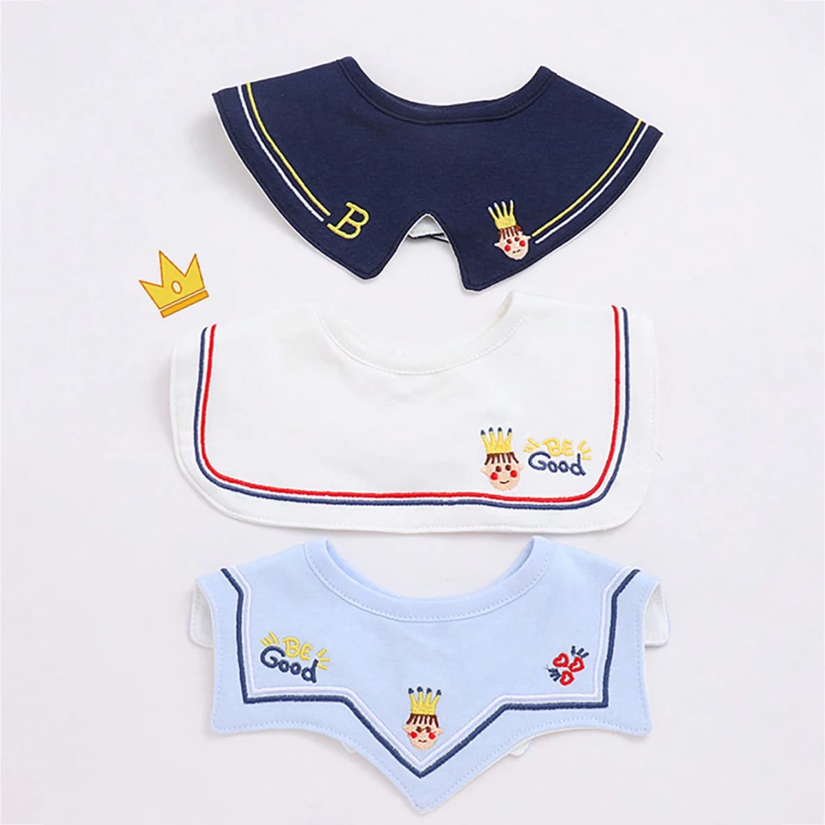 3Pcs Baby Crown Waterproof Saliva Bibs, 360 ° Rotatable Design - Specially Designed for Drooling Babies, Prevents Wetting of Clothes. Made of Pure Cotton with Exquisite Embroidery Craftsmanship. the Perfect Gift for Babies for Parties, Christmas, Thanksgiving, and New Year.