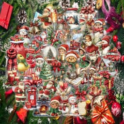 50PCS Celebrating Christmas Cartoon Art PET Stickers Creative Personality Retro Fun Snowman Christmas Tree Crystal Ball Gift Box