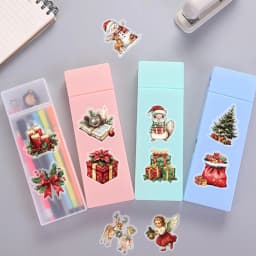 50PCS Celebrating Christmas Cartoon Art PET Stickers Creative Personality Retro Fun Snowman Christmas Tree Crystal Ball Gift Box