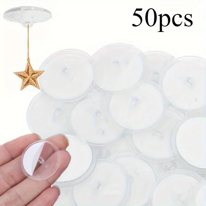 50 Piece Mini Transparent Ceiling Hooks - Easy to Install, Self-Adhesive and Traceless for DIY Decorations, Parties, Christmas