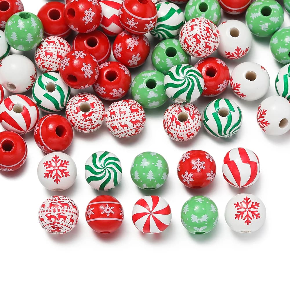 5/10pcs 16mm Wooden Beads Green Snowman Christmas Spacer Beads for DIY Bracelet Keychain Jewelry Making Handmade Accessories