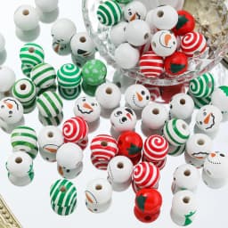 5/10pcs 16mm Wooden Beads Green Snowman Christmas Spacer Beads for DIY Bracelet Keychain Jewelry Making Handmade Accessories