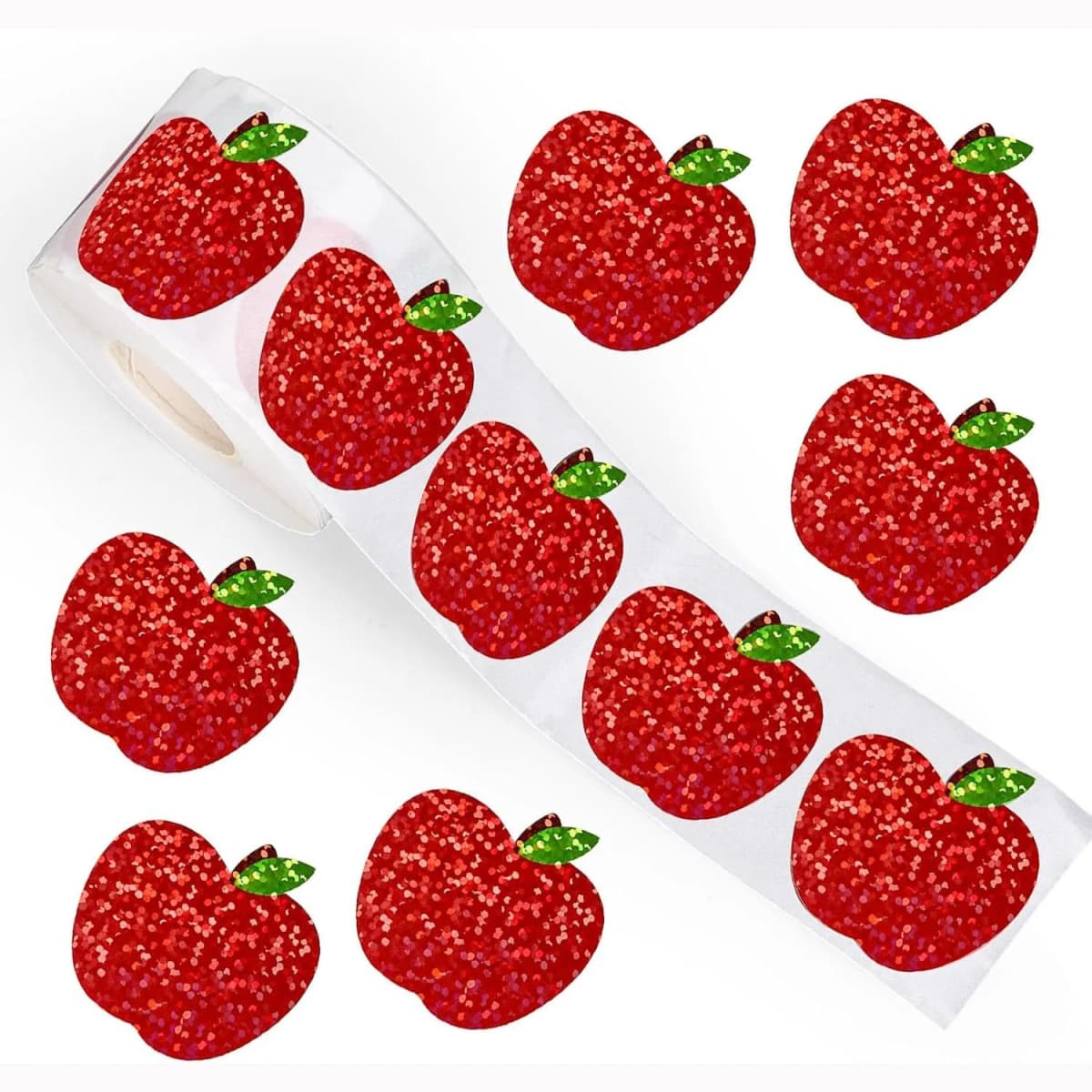 500Pcs Red Apple Stickers Roll 1in Laser Apple Waterproof Decals Christmas Stickers for Party Supplies Envelope Scrapbook Decor