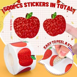 500Pcs Red Apple Stickers Roll 1in Laser Apple Waterproof Decals Christmas Stickers for Party Supplies Envelope Scrapbook Decor
