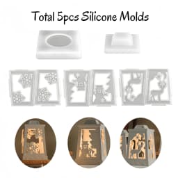 5pcs Christmas Candle Holder Silicone Molds Set, 3 Styles: Snowflake, Snowman & Reindeer – DIY Plaster Lamp Holders, Resin Craft