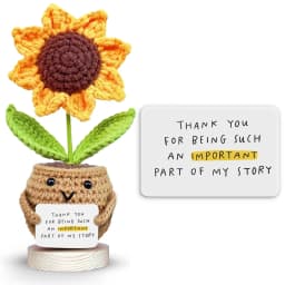 1 Piece Crocheted Sunflower Potted Plant Gift, Mini Cute Handmade Emotional Support Desktop Ornament with Positive Card, Room Decoration, Halloween and Christmas Gift