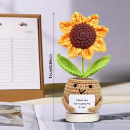 1 Piece Crocheted Sunflower Potted Plant Gift, Mini Cute Handmade Emotional Support Desktop Ornament with Positive Card, Room Decoration, Halloween and Christmas Gift