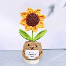 1 Piece Crocheted Sunflower Potted Plant Gift, Mini Cute Handmade Emotional Support Desktop Ornament with Positive Card, Room Decoration, Halloween and Christmas Gift