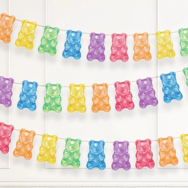 Colorful Candyland Party Decor Gummy Bear Banner Streamers Gummy Candy Garland Christmas Baby Shower Kids Birthday Hanging Decor