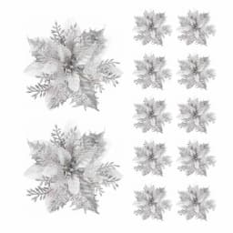 10pcs 14cm Glitter Poinsettia Christmas Artificial Flowers with Clips DIY Xmas Tree Ornaments Wreath Fireplace Decorations