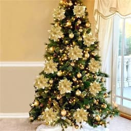 10pcs 14cm Glitter Poinsettia Christmas Artificial Flowers with Clips DIY Xmas Tree Ornaments Wreath Fireplace Decorations
