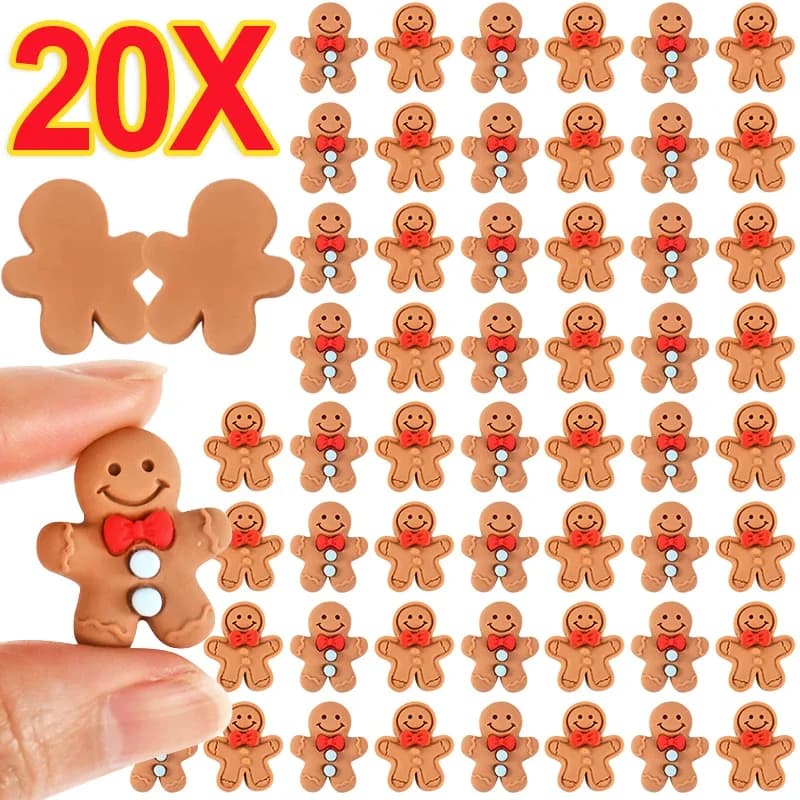 10/20Pcs Christmas Gingerbread Man Resin Flatback Cabochon Figurine Scrapbook Xmas Decoration Ornaments DIY Jewelry Accessories
