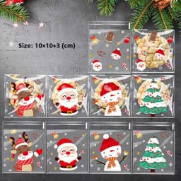 100 Pcs Cartoon Christmas Pattern Gift Bag for Christmas New Year Birthday Party Spring Festival Gift Jewelry Candy Packaging