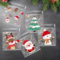 100 Pcs Cartoon Christmas Pattern Gift Bag for Christmas New Year Birthday Party Spring Festival Gift Jewelry Candy Packaging