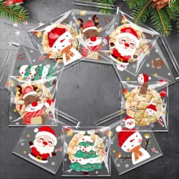 100 Pcs Cartoon Christmas Pattern Gift Bag for Christmas New Year Birthday Party Spring Festival Gift Jewelry Candy Packaging