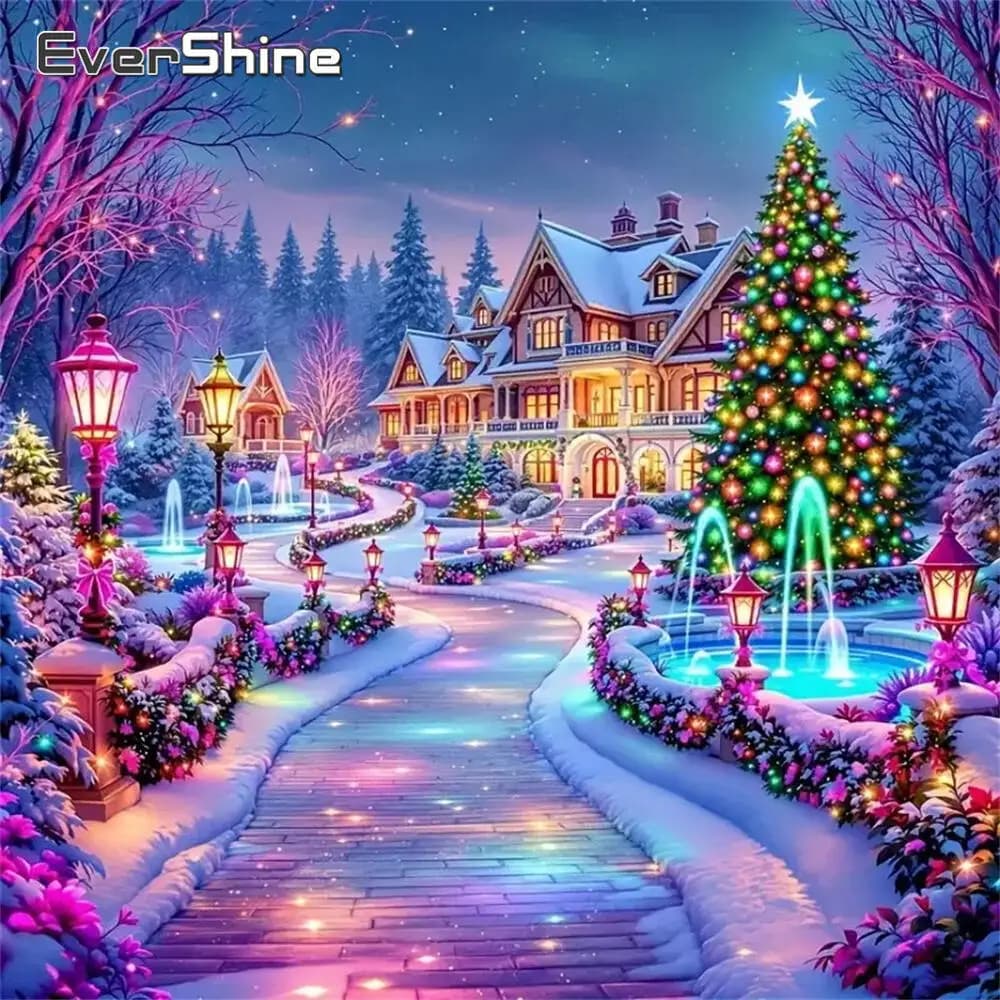 Evershine New Arrival Diamond Embroidery House Landscape Mosaic Winter DIY Diamond Painting Street Tree Christmas Gift
