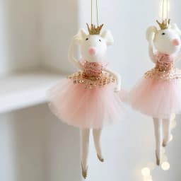 Cute pink mesh skirt golden crown ballet mouse pendant creative New Year and Christmas mouse decoration