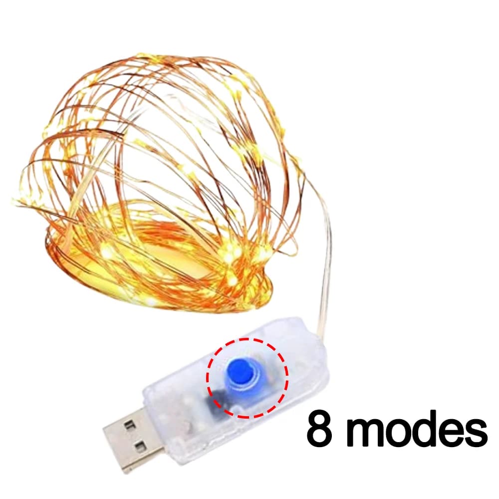 Led Copper Wire String Lights USB 8 modes Fairy Light Waterproof Garland DIY Wedding Christmas Party Garden Decoration Lamp