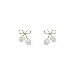 White Color Bowknot Tulip Flower Stud Earrings For Women Brincos Feminino Fashion Rhinestone Jewelry Christmas Girl Friend Gift
