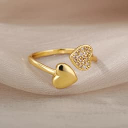 Smooth Double Heart Rings For Women Stainless Steel Zircon Heart Love Ring Adjustable Finger Ring Christmas Jewelry Wedding Gift