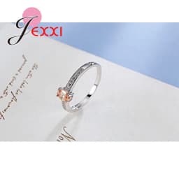 Promise Ring 925 Sterling Silver Color Elegant Style Warm Tone Orange&Yellow Crystal Stone For Women Girl Christmas Present