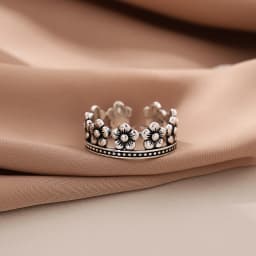 New Exquisite Retro 925 Sterling Silver Jewelry Corolla Female Christmas Gift Crown Flower Personality Opening Rings R234