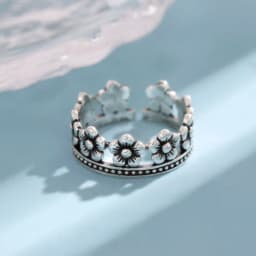 New Exquisite Retro 925 Sterling Silver Jewelry Corolla Female Christmas Gift Crown Flower Personality Opening Rings R234