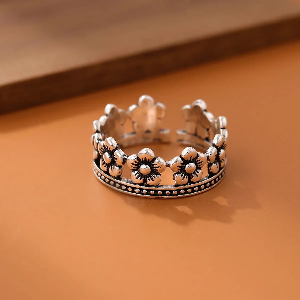 New Exquisite Retro 925 Sterling Silver Jewelry Corolla Female Christmas Gift Crown Flower Personality Opening Rings R234