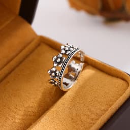 New Exquisite Retro 925 Sterling Silver Jewelry Corolla Female Christmas Gift Crown Flower Personality Opening Rings R234