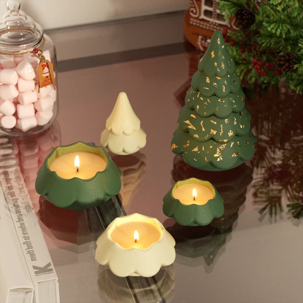 Blooming Stacking Christmas Tree Candle Jar Silicone Molds for Concrete Jesmonite Cement DIY Christmas Craft Gifts