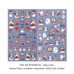 2PCS Winter Christmas relief nail stickers, easy to apply for nail decoration DIY、Gifts, parties, and wedding makeup and styling