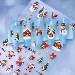 2PCS Winter Christmas relief nail stickers, easy to apply for nail decoration DIY、Gifts, parties, and wedding makeup and styling