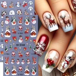 2PCS Winter Christmas relief nail stickers, easy to apply for nail decoration DIY、Gifts, parties, and wedding makeup and styling