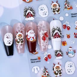 2PCS Winter Christmas relief nail stickers, easy to apply for nail decoration DIY、Gifts, parties, and wedding makeup and styling