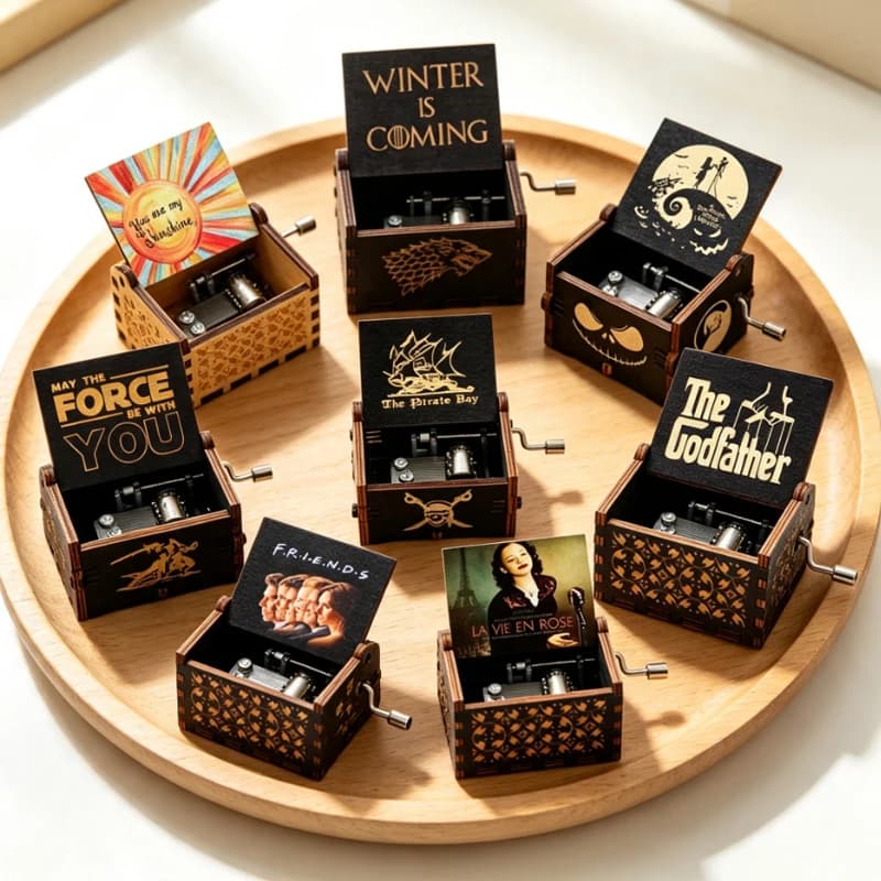 2026 HOTSALE Antique carved Wooden Hand Crank Music Box Davy Anime Figure The Caribbean Creative Birthday Christmas Gift***