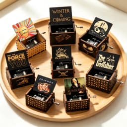 2026 HOTSALE Antique carved Wooden Hand Crank Music Box Davy Anime Figure The Caribbean Creative Birthday Christmas Gift***