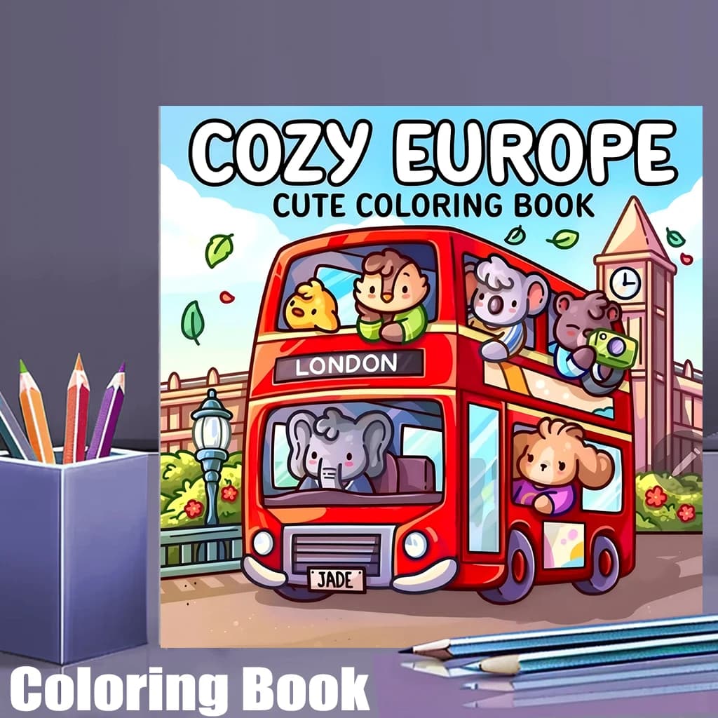 28 Pages Cutie Europe Coloring Book for Adult | Colouring Book, Drawing Supplies for Christmas, Thanksgiving