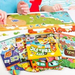 [Reusable Sticker Book] Children's Sticker Toys, Transportation, Dinosaurs, Farm, Animals, Space, Supermarket, Fairy Tales, Princesses, Washable, Durable, Portable, Basic Cognitive Skills Development, Suitable for Boys and Girls over 3 Years Old, Birthday Gifts, Halloween, Christmas, Thanksgiving Gifts