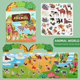 [Reusable Sticker Book] Children's Sticker Toys, Transportation, Dinosaurs, Farm, Animals, Space, Supermarket, Fairy Tales, Princesses, Washable, Durable, Portable, Basic Cognitive Skills Development, Suitable for Boys and Girls over 3 Years Old, Birthday Gifts, Halloween, Christmas, Thanksgiving Gifts