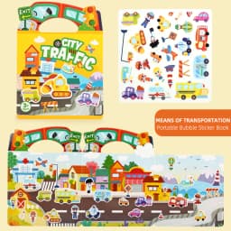 [Reusable Sticker Book] Children's Sticker Toys, Transportation, Dinosaurs, Farm, Animals, Space, Supermarket, Fairy Tales, Princesses, Washable, Durable, Portable, Basic Cognitive Skills Development, Suitable for Boys and Girls over 3 Years Old, Birthday Gifts, Halloween, Christmas, Thanksgiving Gifts